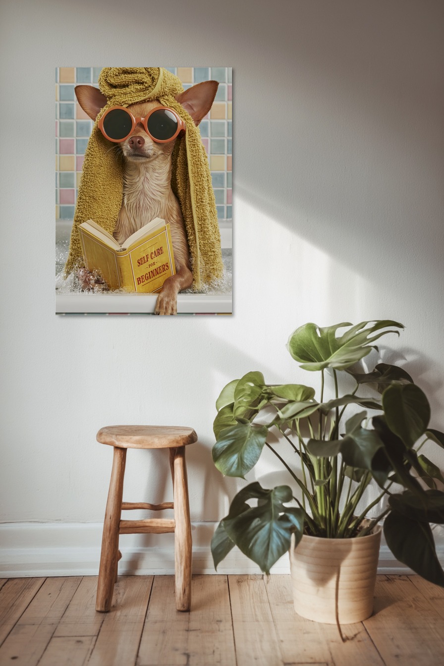 Fotografie Poster Chihuahua Badewanne Sonnenbrille gelb