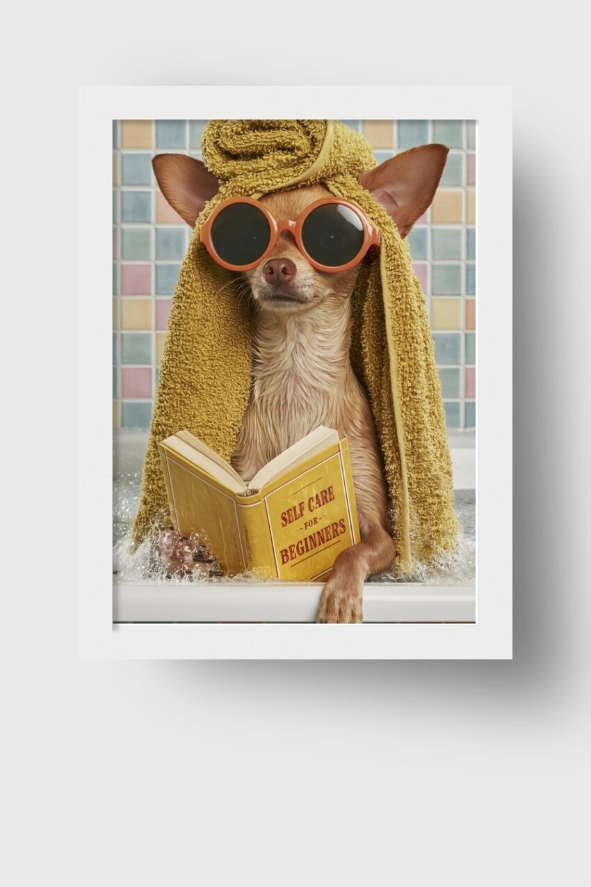 Fotografie Poster Chihuahua Badewanne Sonnenbrille gelb