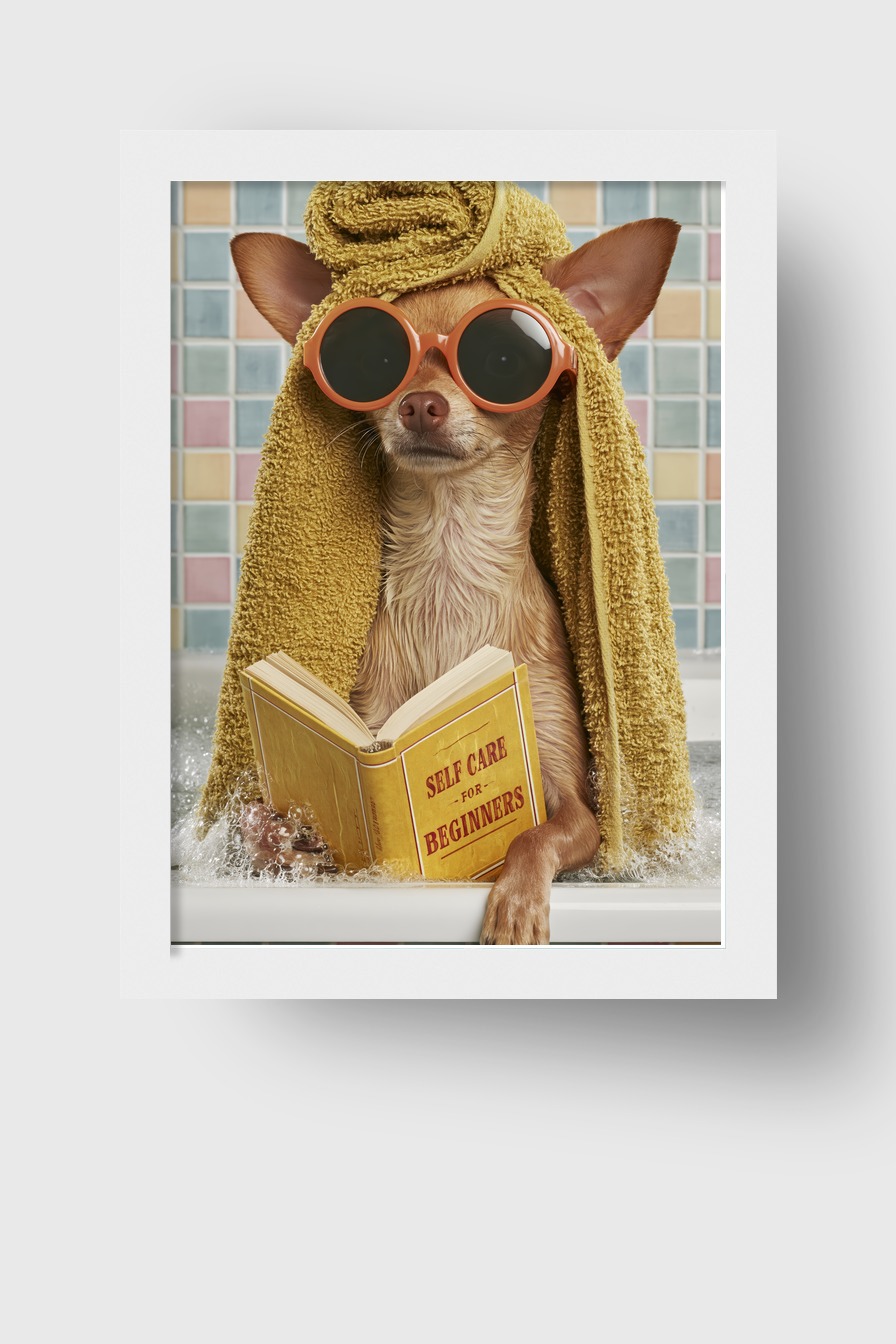 Fotografie Poster Chihuahua Badewanne Sonnenbrille gelb