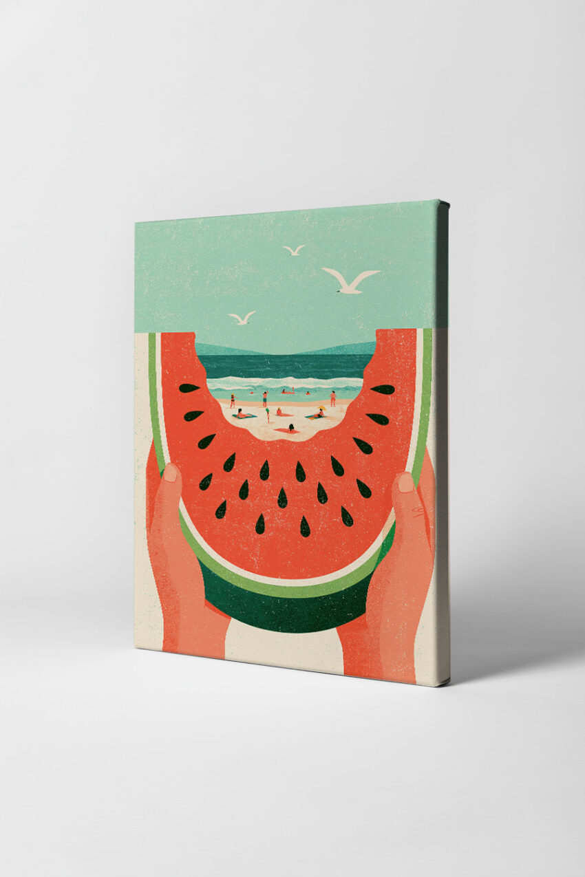 Illustration Poster Wassermelone Strand minimalistisch rot grün