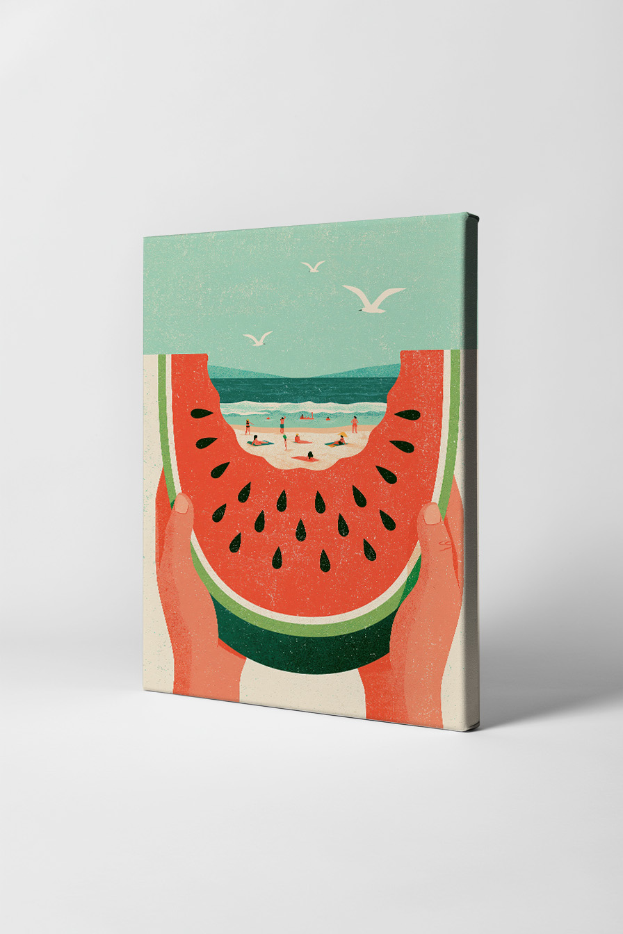 Illustration Poster Wassermelone Strand minimalistisch rot grün