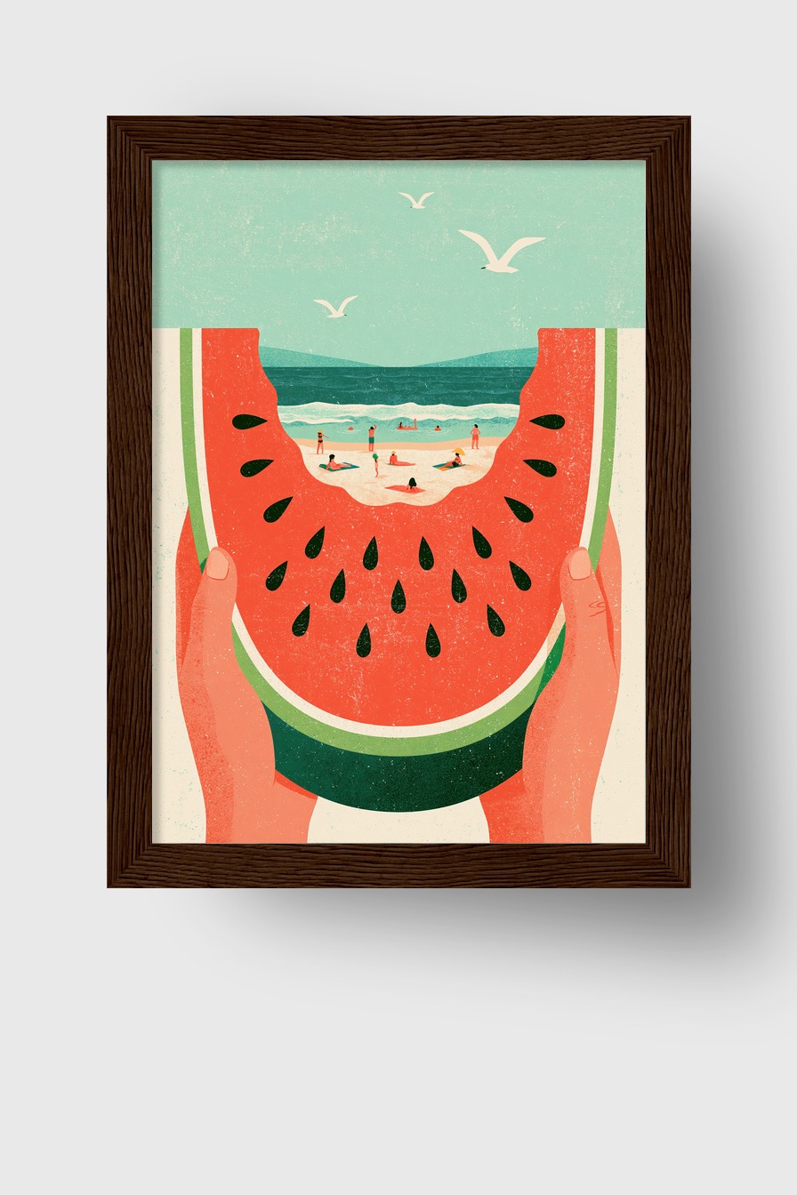 Illustration Poster Wassermelone Strand minimalistisch rot grün