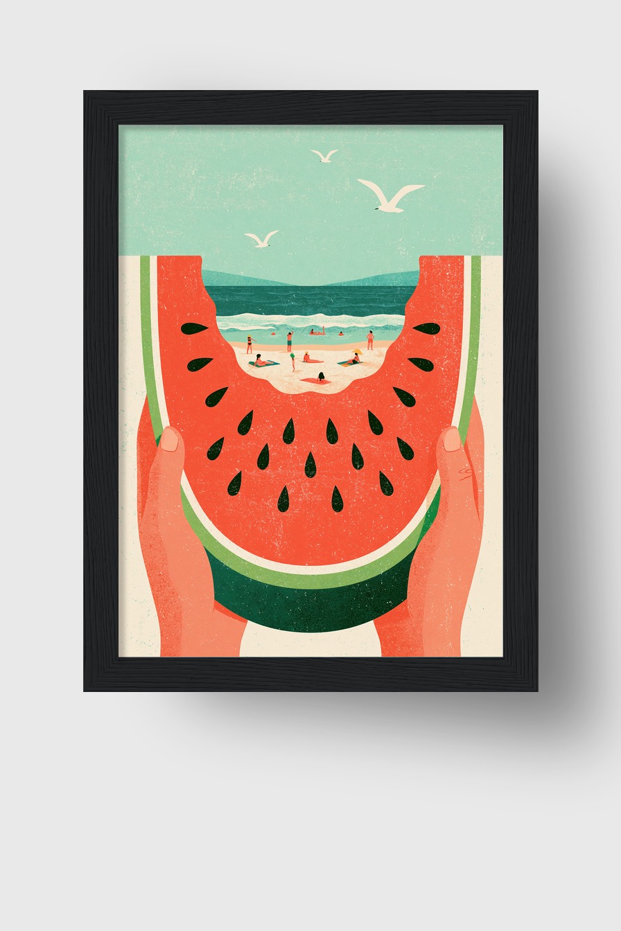 Illustration Poster Wassermelone Strand minimalistisch rot grün