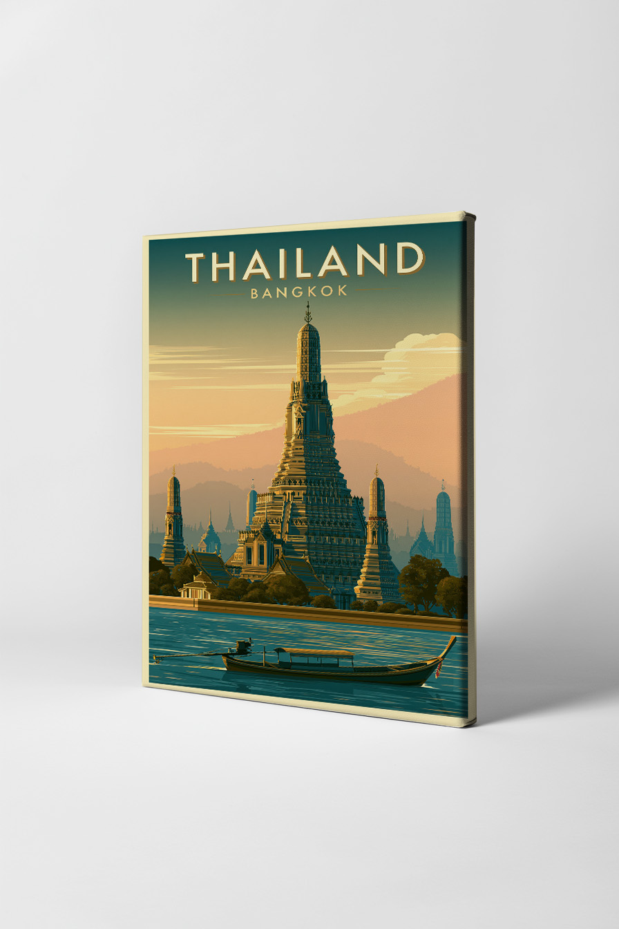 Illustration Poster Tempel Thailand warmes Licht