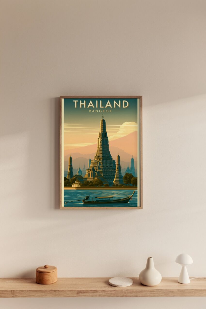 Illustration Poster Tempel Thailand warmes Licht