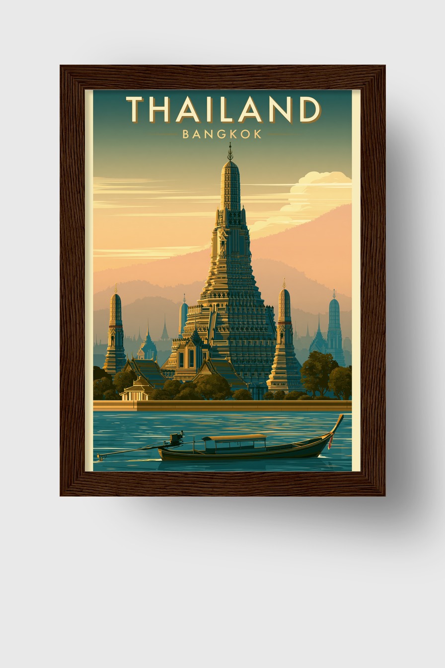 Illustration Poster Tempel Thailand warmes Licht