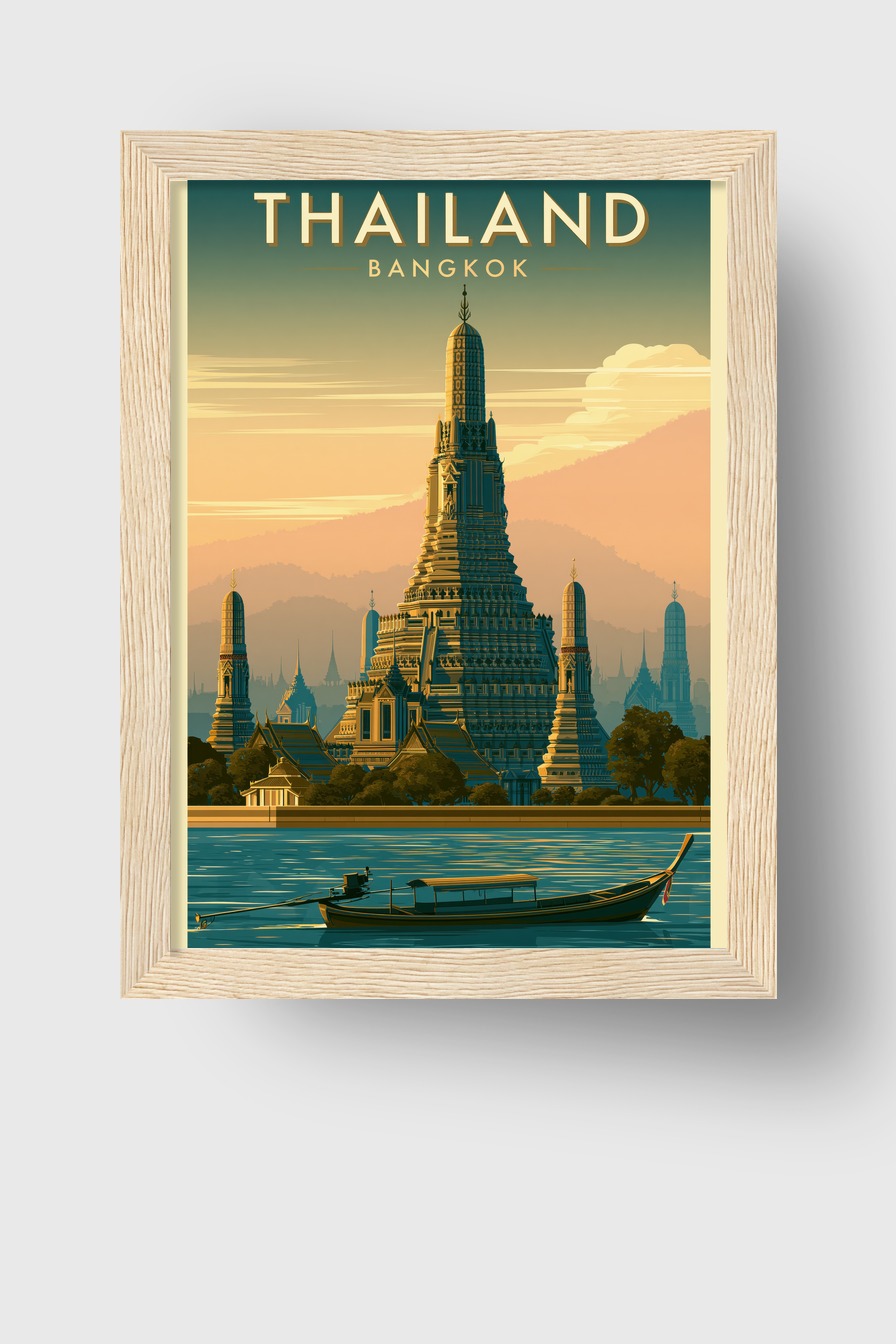 Illustration Poster Tempel Thailand warmes Licht