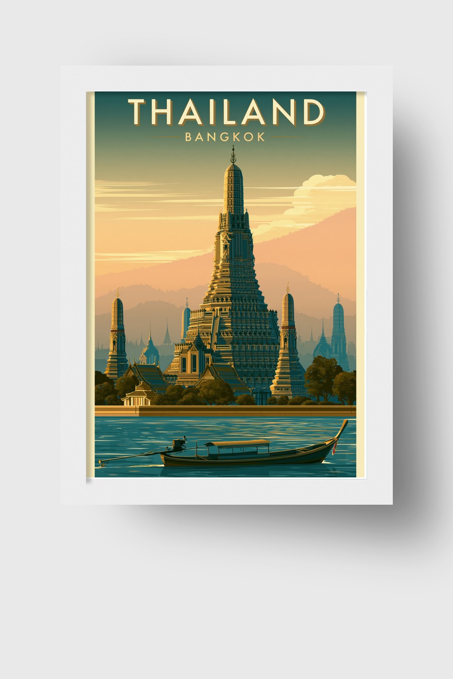 Illustration Poster Tempel Thailand warmes Licht