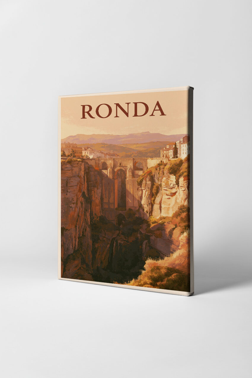 Illustration Poster Ronda Brücke Sonnenlicht warm