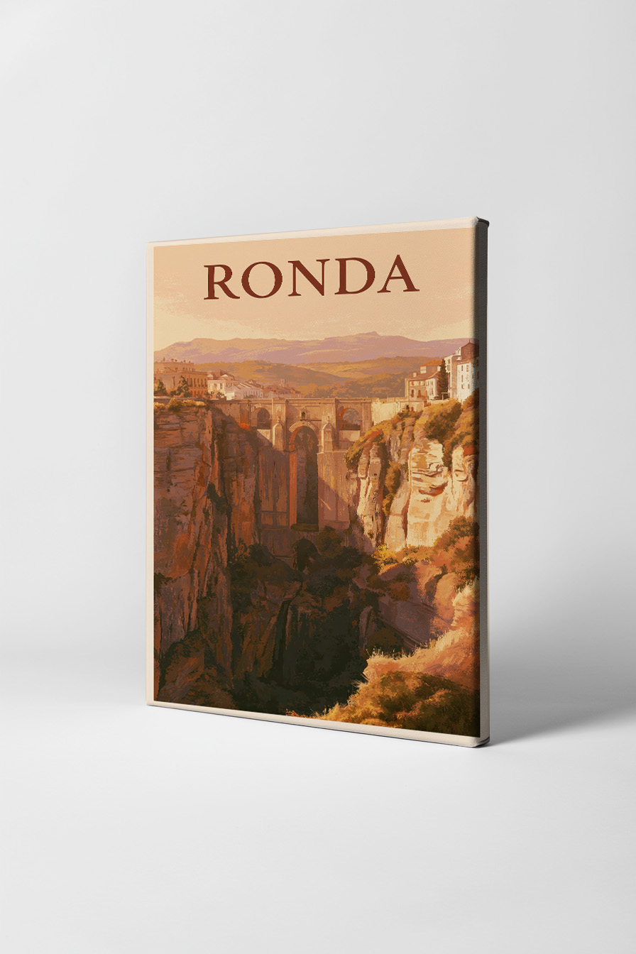 Illustration Poster Ronda Brücke Sonnenlicht warm