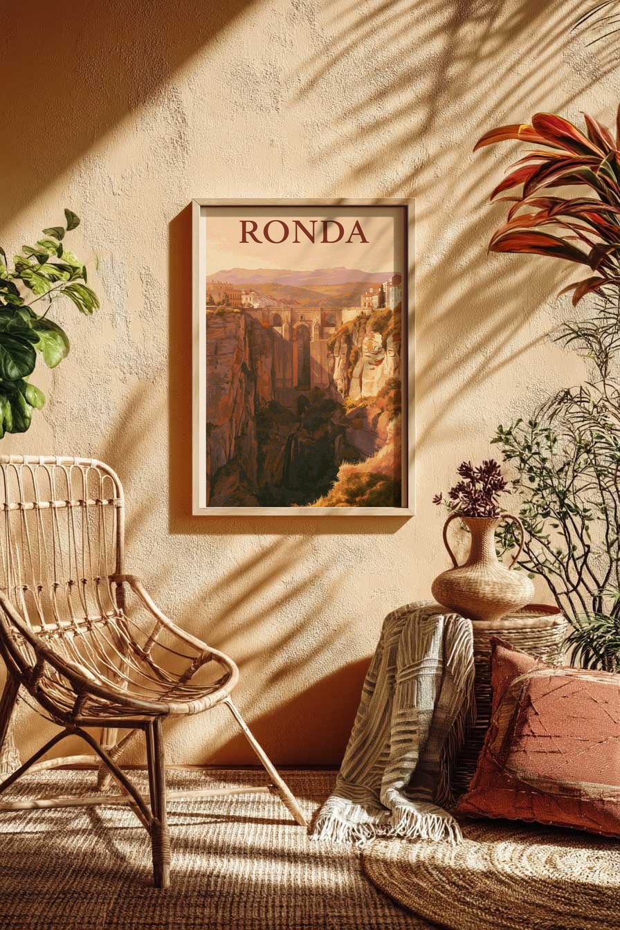 Illustration Poster Ronda Brücke Sonnenlicht warm