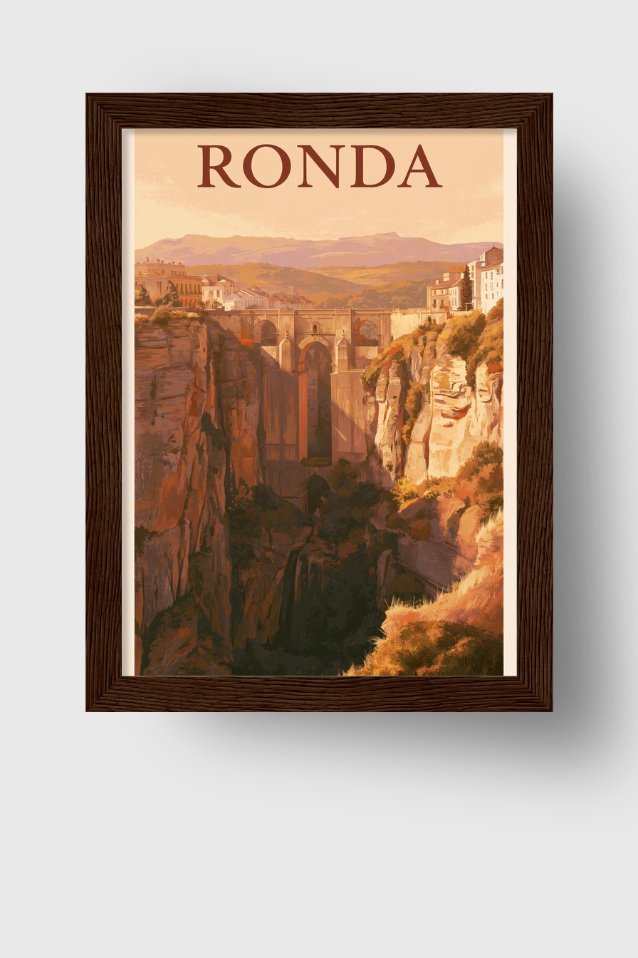 Illustration Poster Ronda Brücke Sonnenlicht warm