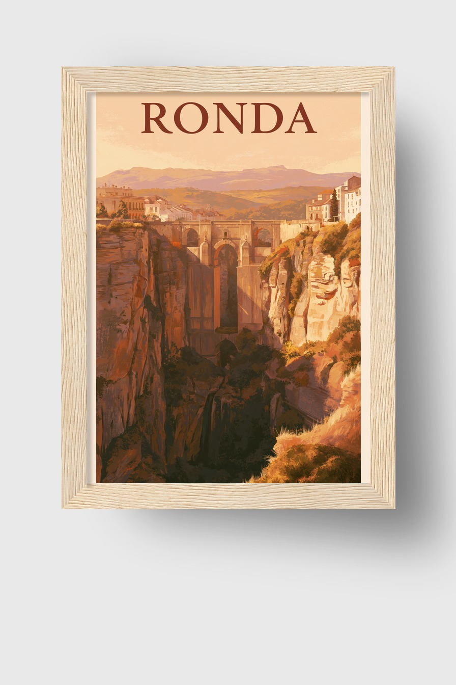 Illustration Poster Ronda Brücke Sonnenlicht warm