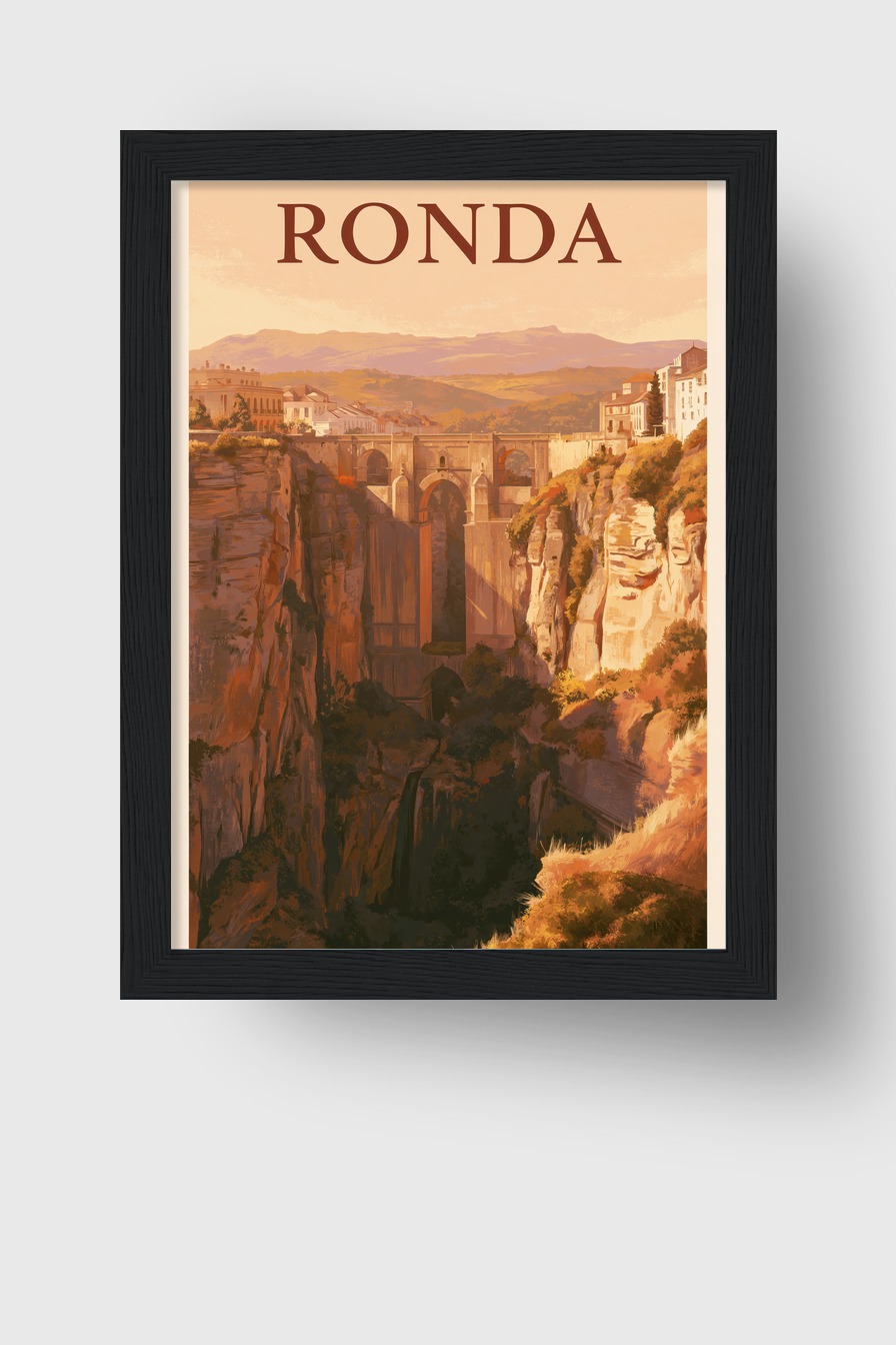 Illustration Poster Ronda Brücke Sonnenlicht warm