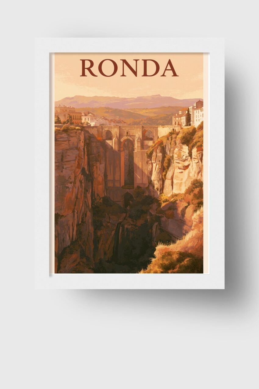 Illustration Poster Ronda Brücke Sonnenlicht warm