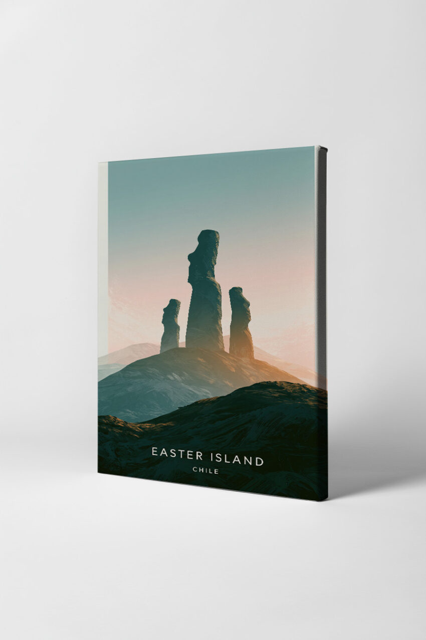 Digitale Kunst Poster Moai Steine Silhouette Pastellfarben