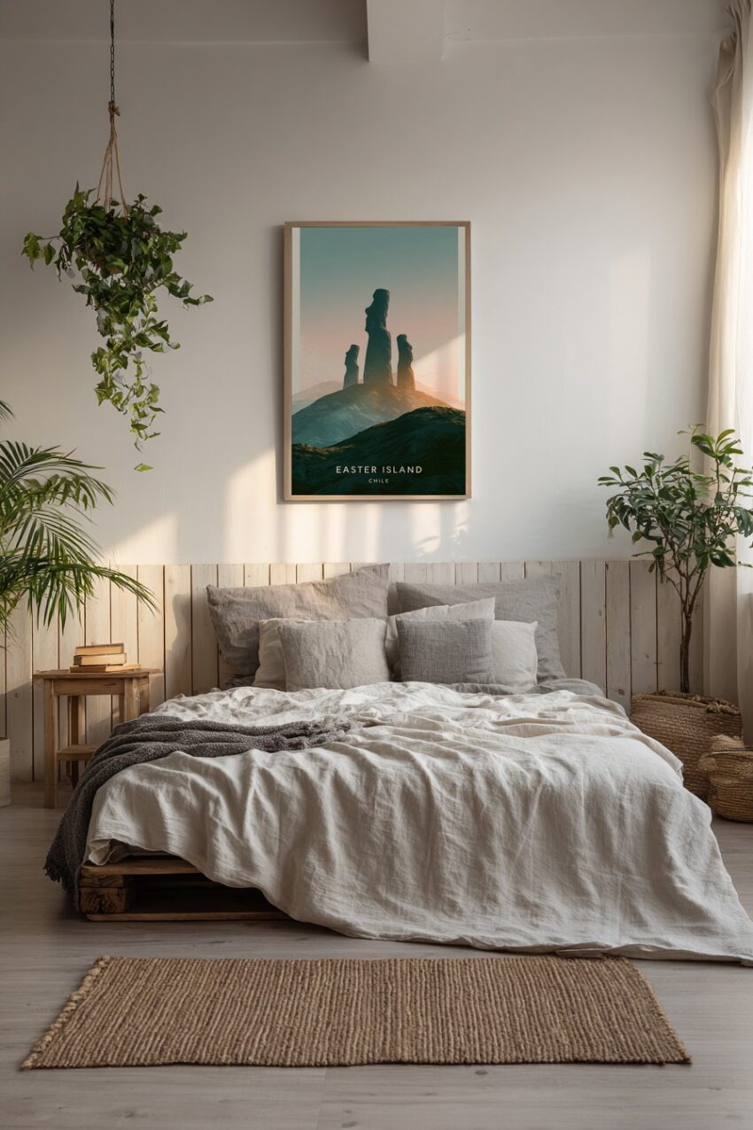Digitale Kunst Poster Moai Steine Silhouette Pastellfarben