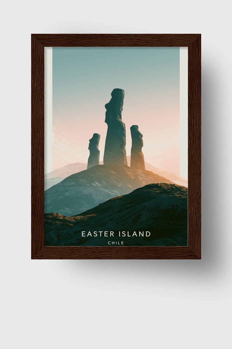 Digitale Kunst Poster Moai Steine Silhouette Pastellfarben