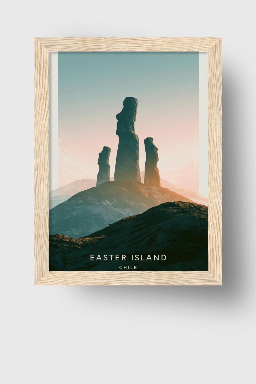 Digitale Kunst Poster Moai Steine Silhouette Pastellfarben