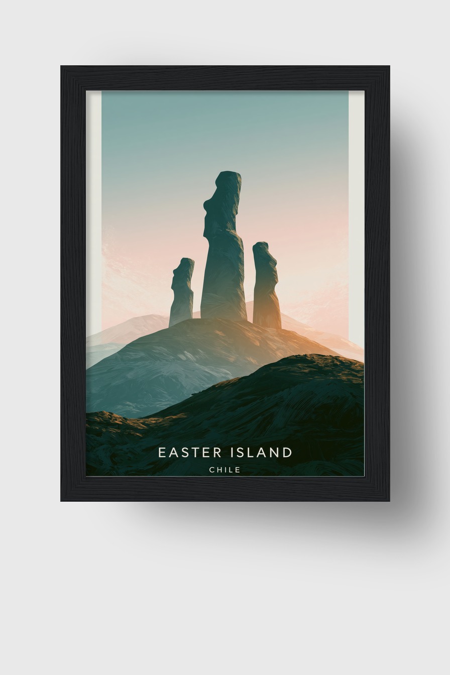 Digitale Kunst Poster Moai Steine Silhouette Pastellfarben