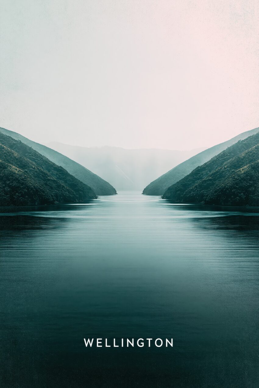 Fotografie Poster Fjord Spiegelung beruhigend blau grün