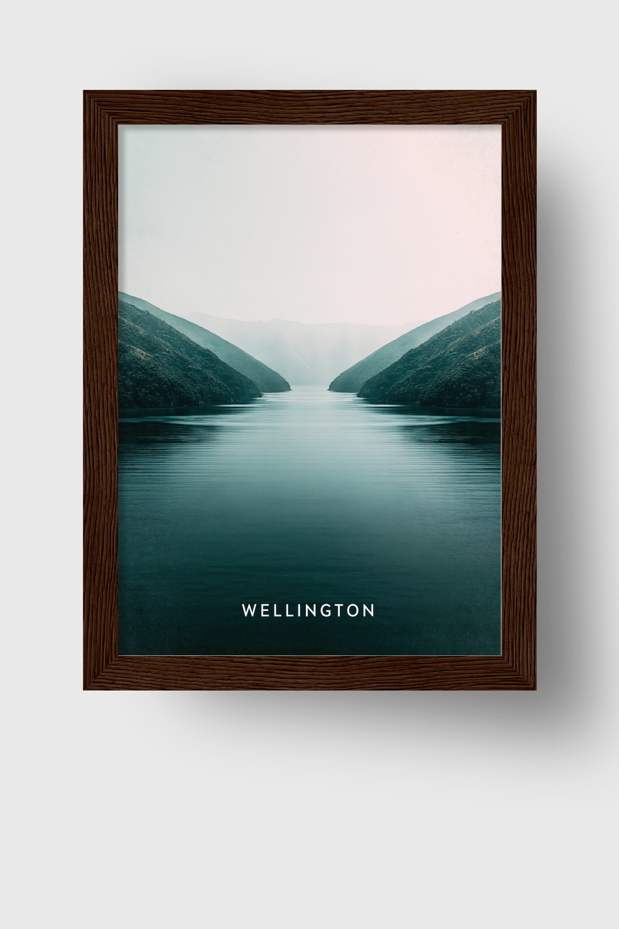 Fotografie Poster Fjord Spiegelung beruhigend blau grün
