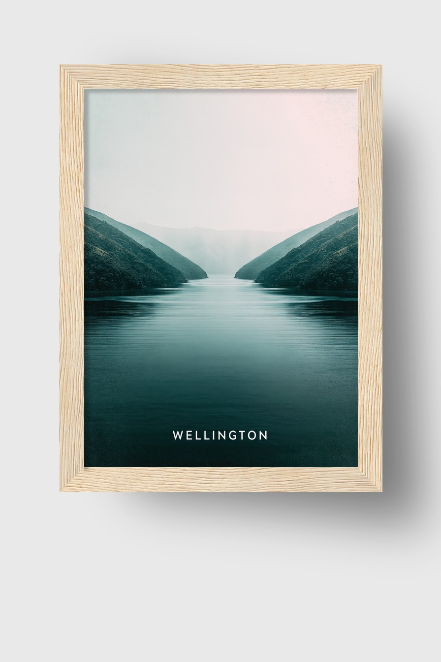 Fotografie Poster Fjord Spiegelung beruhigend blau grün