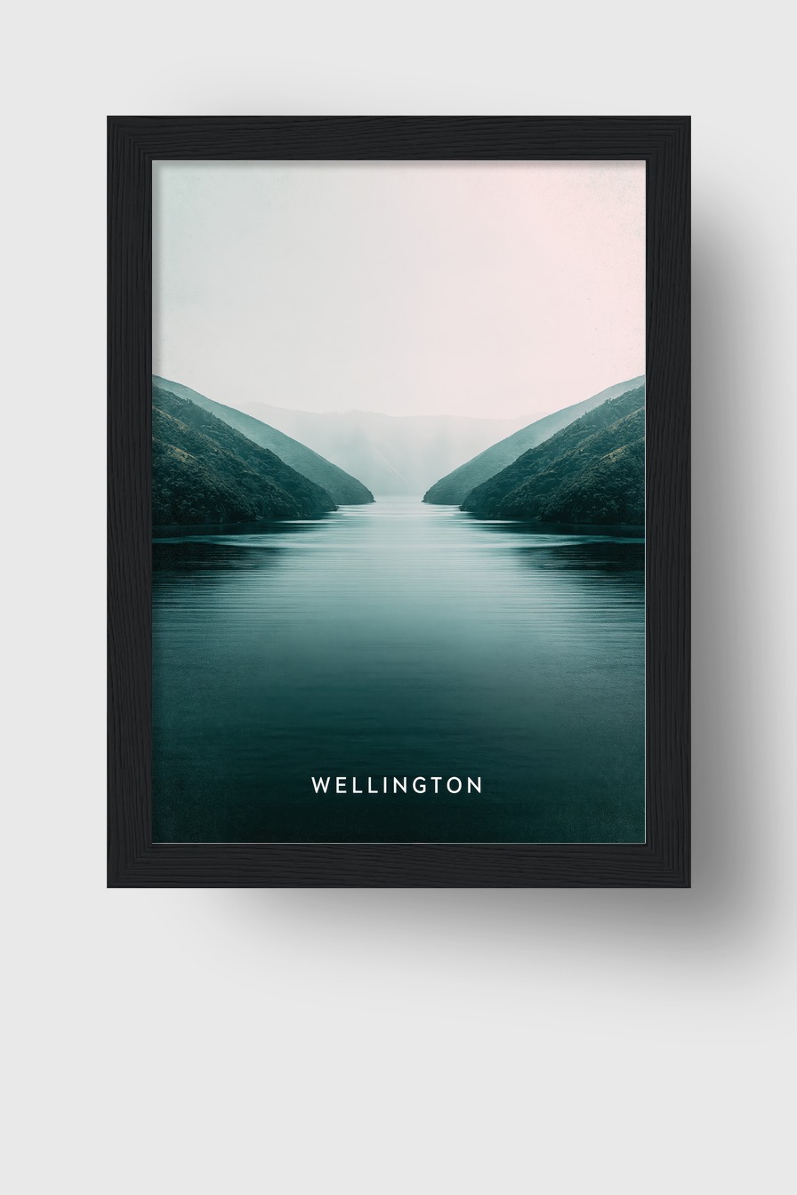 Fotografie Poster Fjord Spiegelung beruhigend blau grün