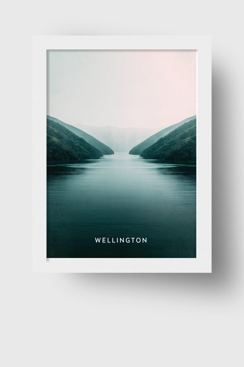 Fotografie Poster Fjord Spiegelung beruhigend blau grün