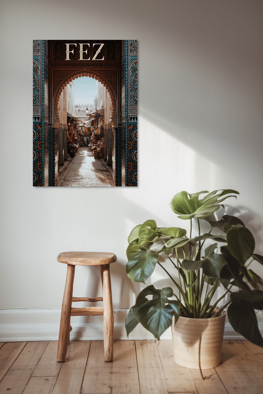 Fotografie Poster Markt Fez orientalischer Bogen warm