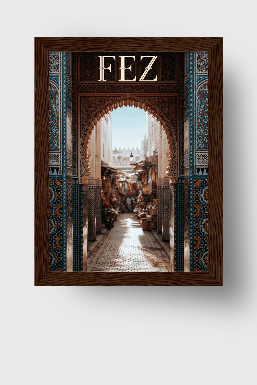 Fotografie Poster Markt Fez orientalischer Bogen warm