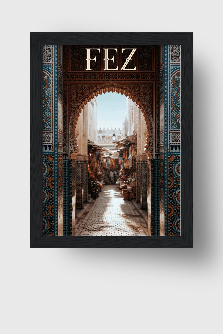 Fotografie Poster Markt Fez orientalischer Bogen warm