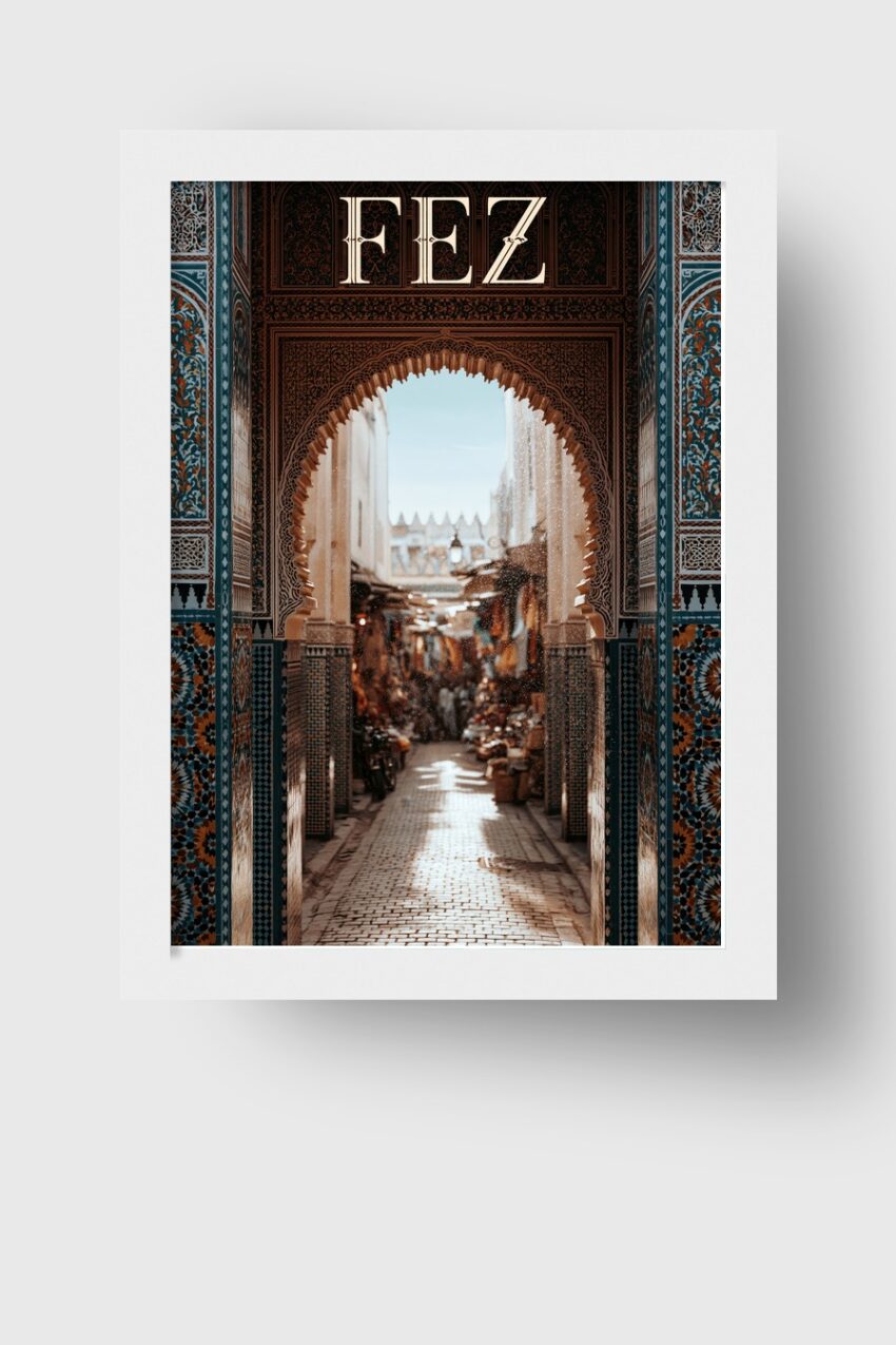 Fotografie Poster Markt Fez orientalischer Bogen warm