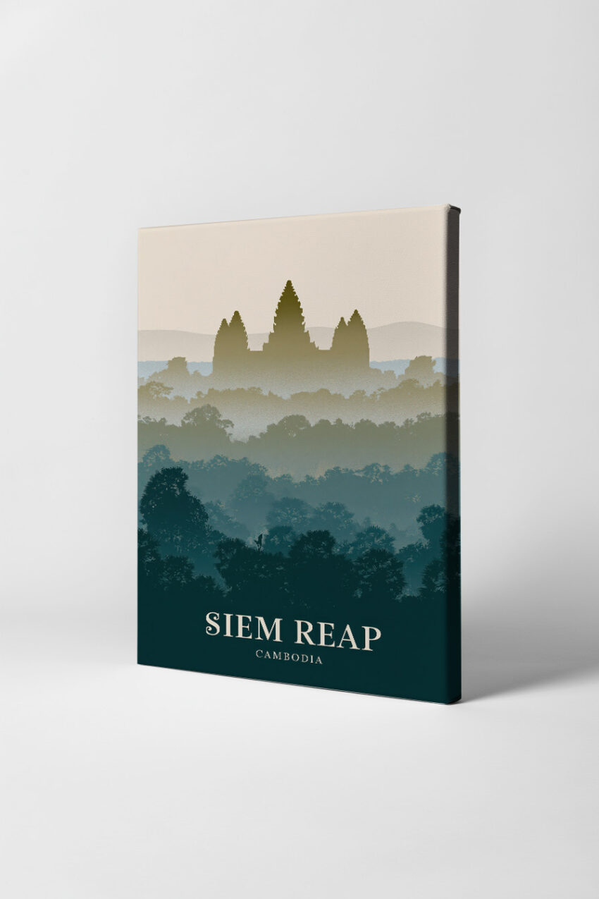 Illustration Poster Tempel Silhouette Nebel blaugrau beige