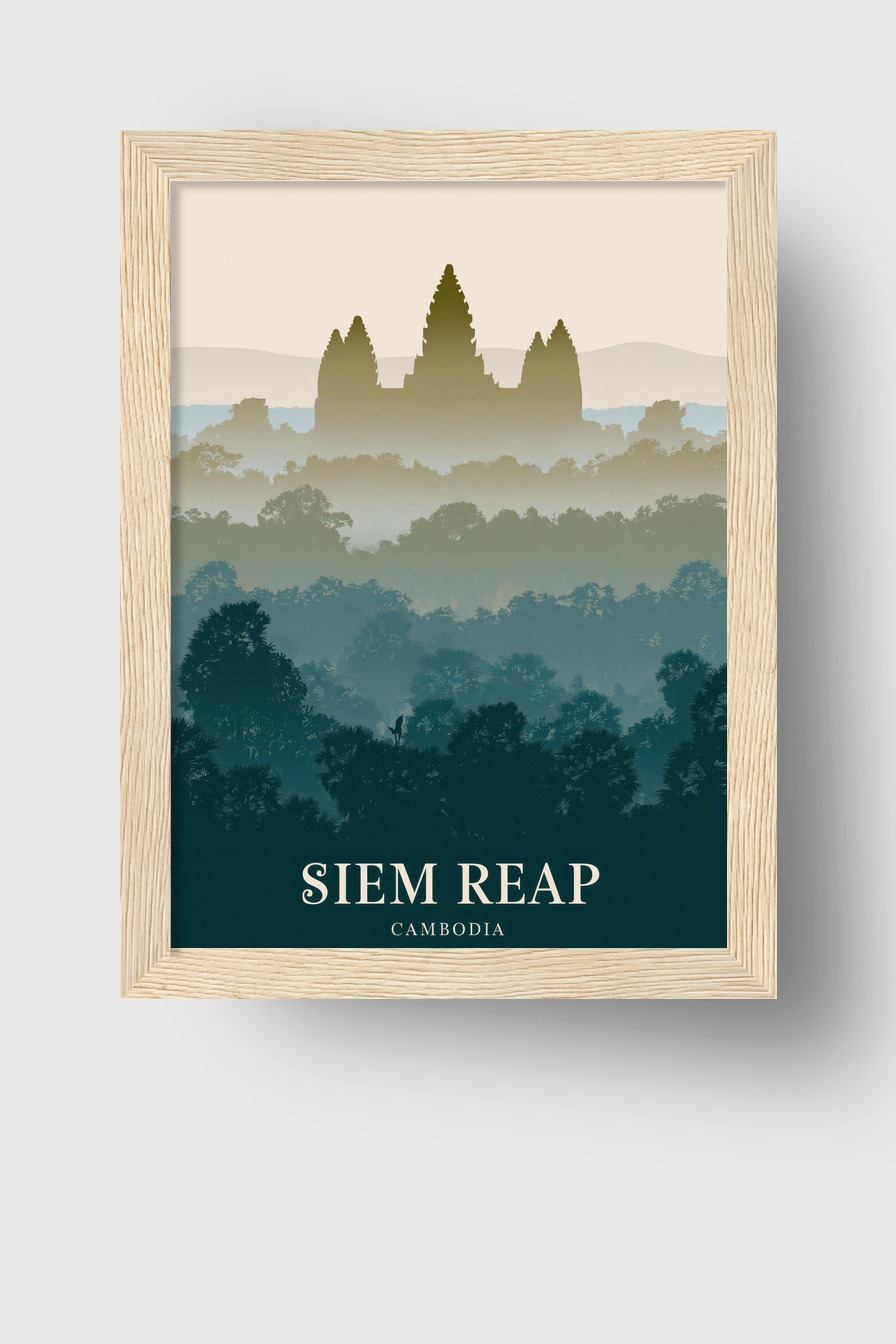 Illustration Poster Tempel Silhouette Nebel blaugrau beige