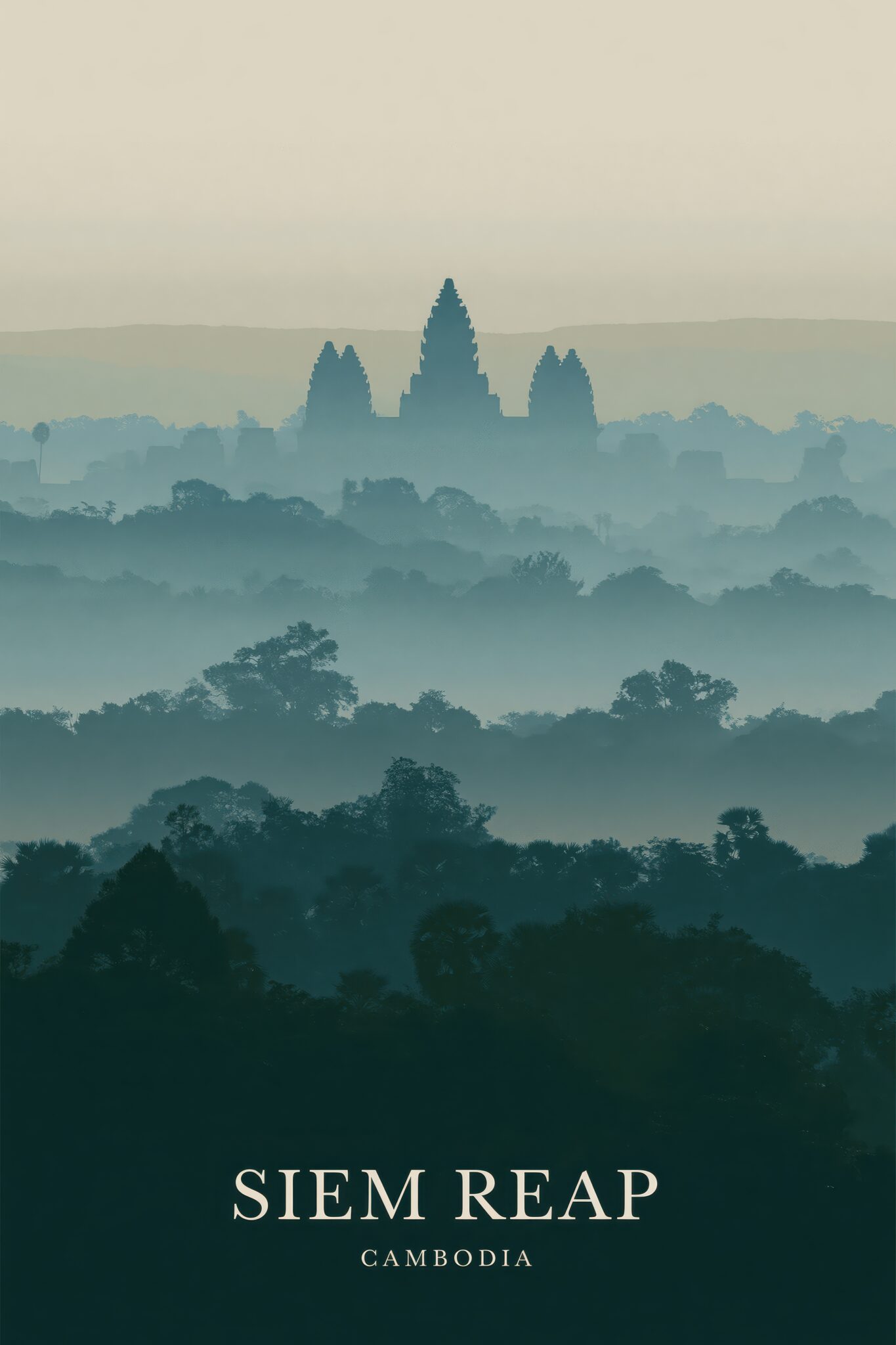 Fotografie Poster angkor wat Nebel Silhouette grün blau