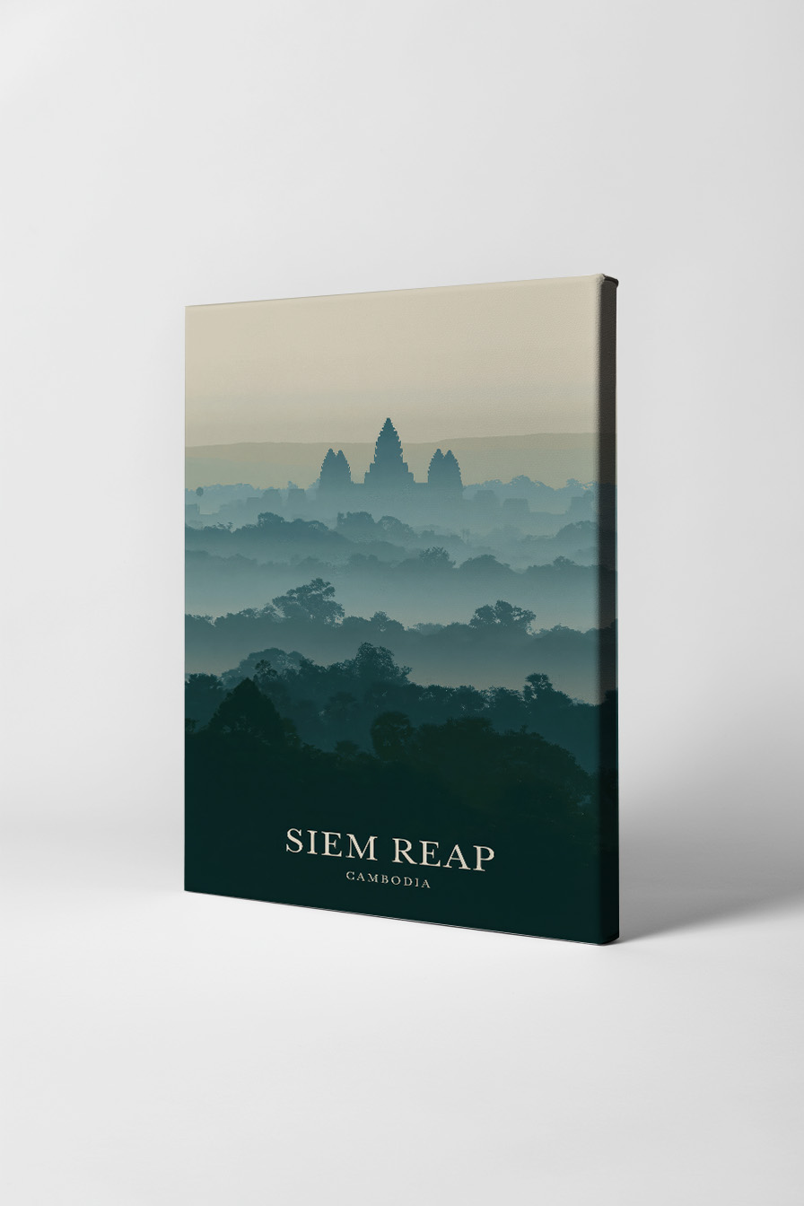 Fotografie Poster angkor wat Nebel Silhouette grün blau