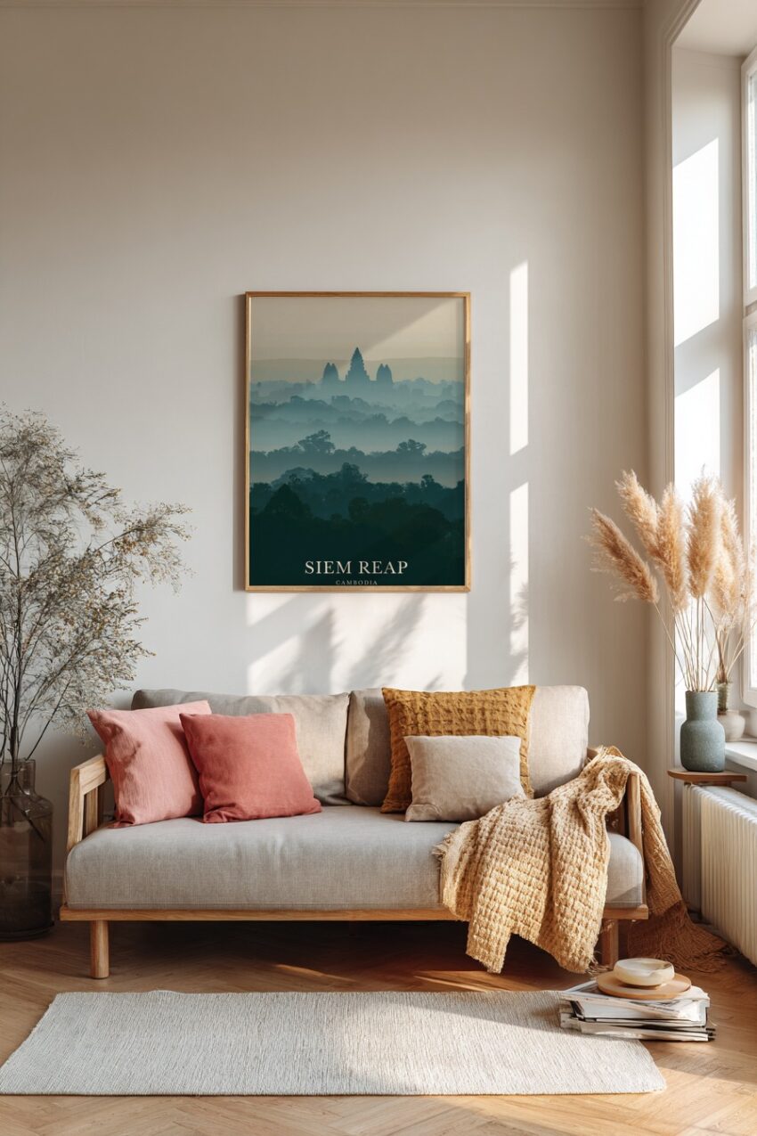 Fotografie Poster angkor wat Nebel Silhouette grün blau