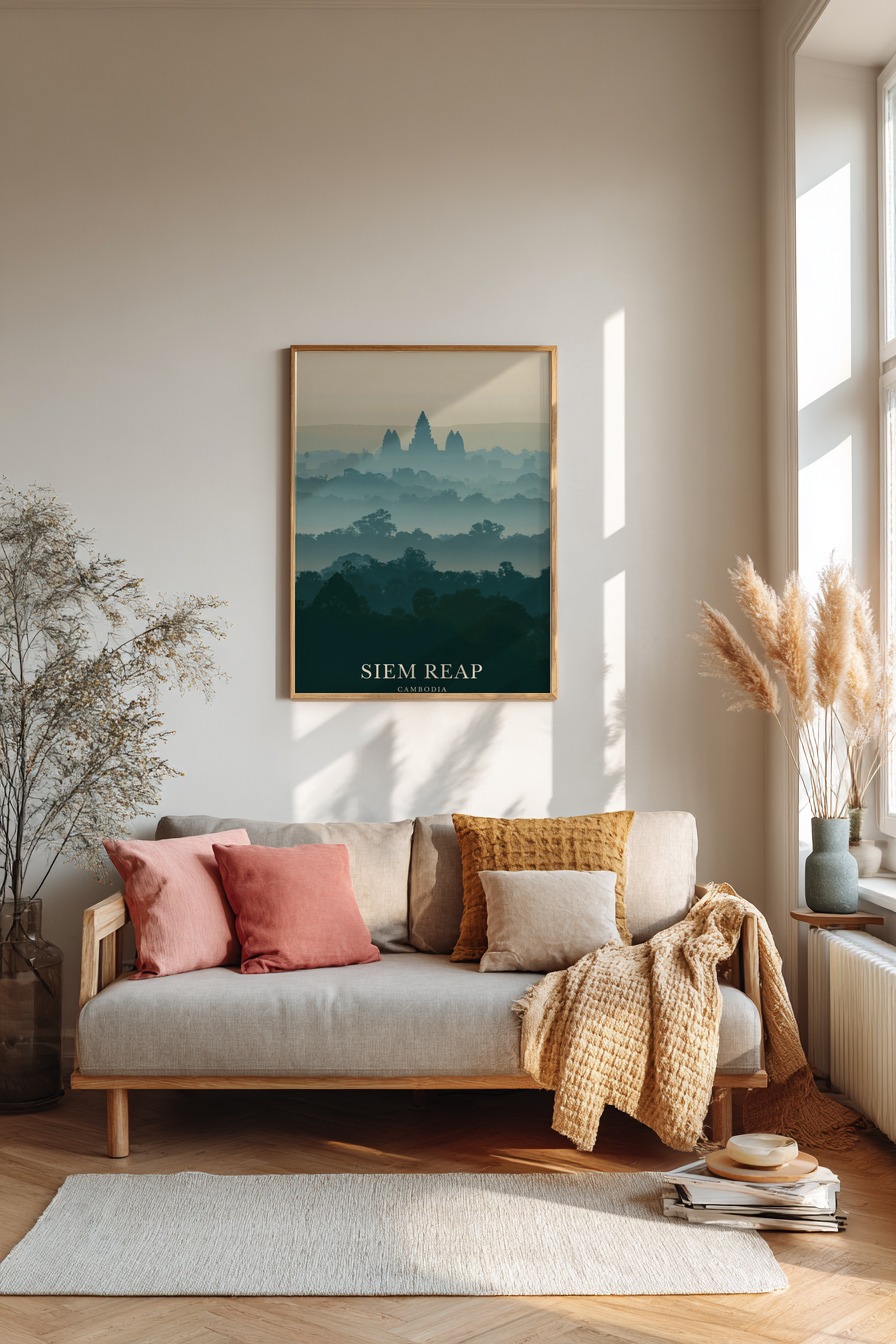 Fotografie Poster angkor wat Nebel Silhouette grün blau