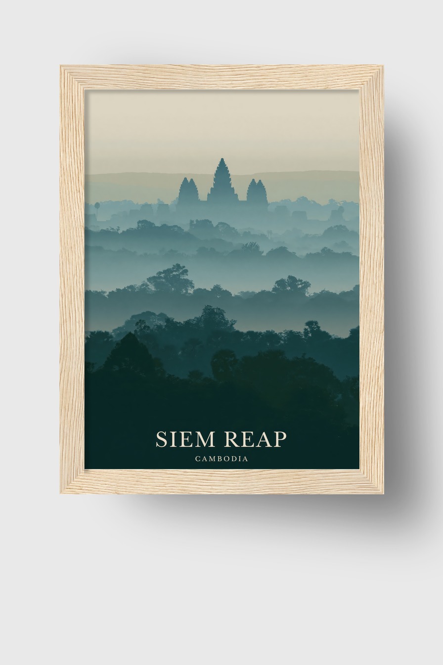 Fotografie Poster angkor wat Nebel Silhouette grün blau