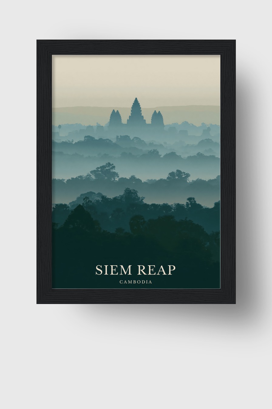 Fotografie Poster angkor wat Nebel Silhouette grün blau