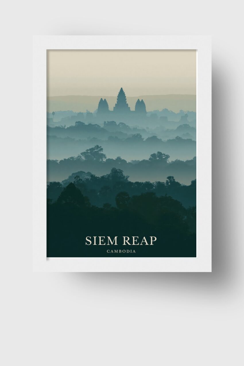 Fotografie Poster angkor wat Nebel Silhouette grün blau