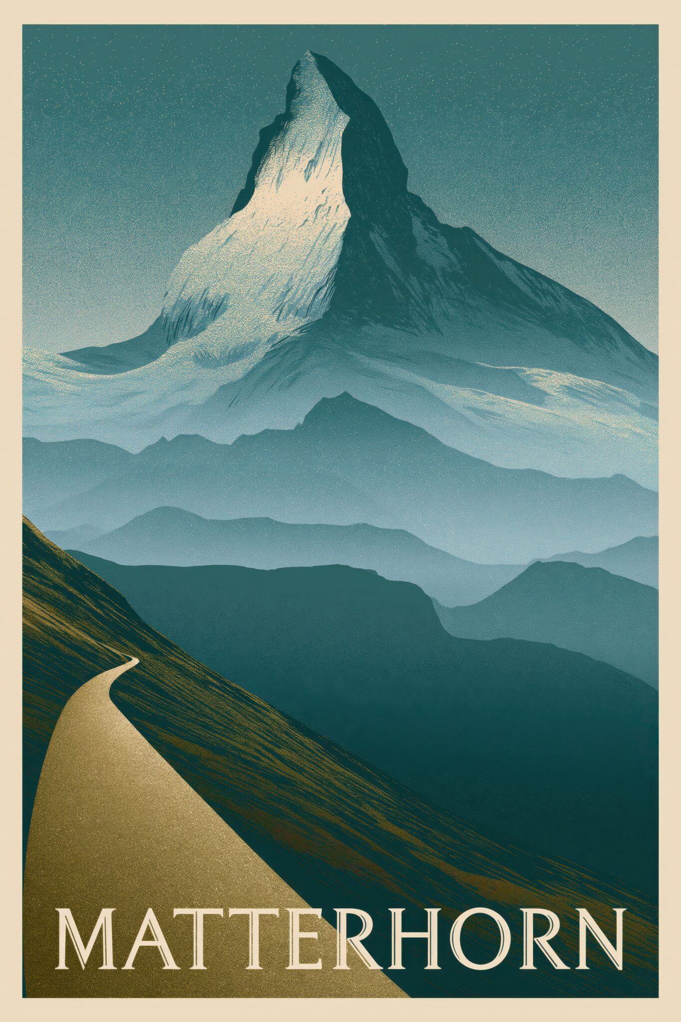 Grafik Poster Matterhorn Bergspitze blau weiß