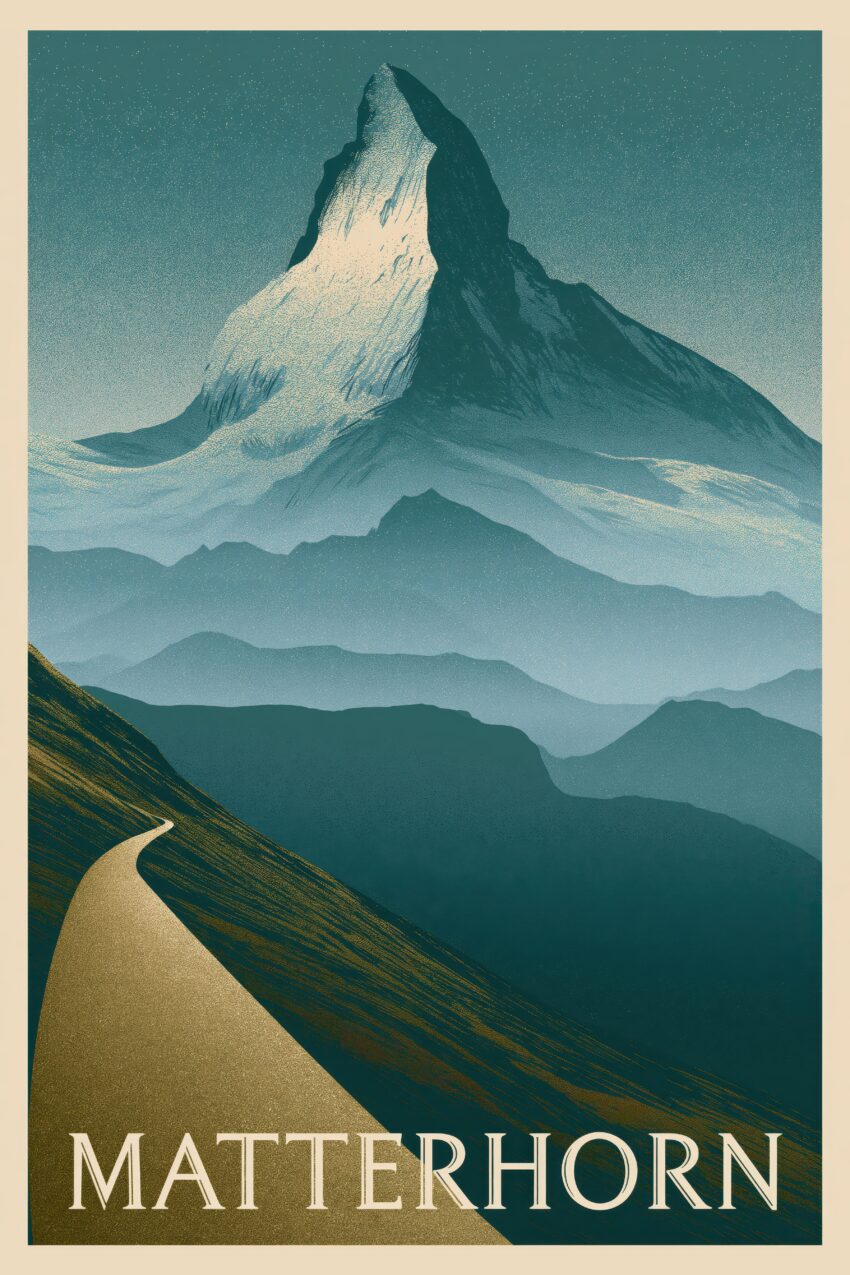 Grafik Poster Matterhorn Bergspitze blau weiß