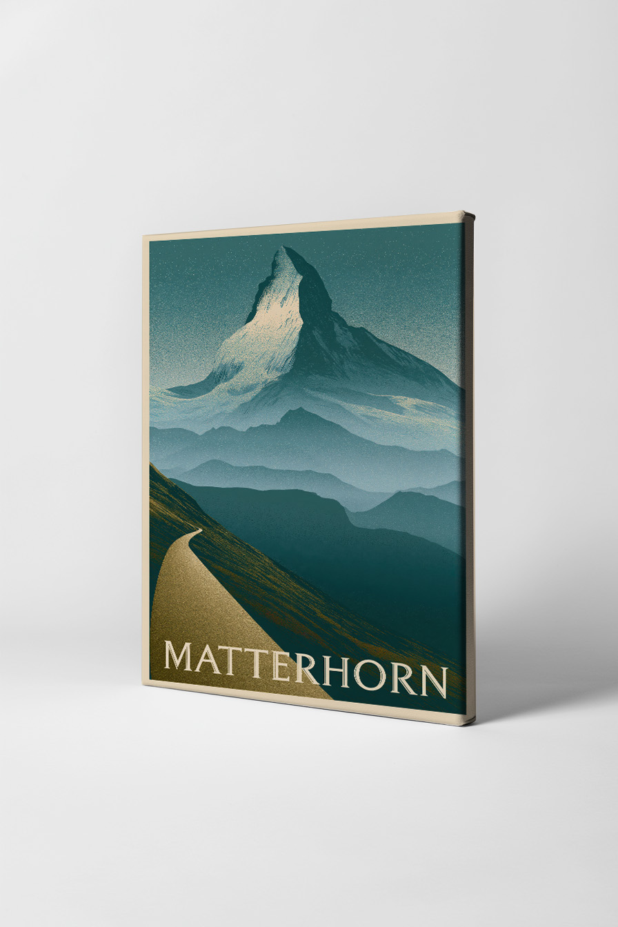 Grafik Poster Matterhorn Bergspitze blau weiß
