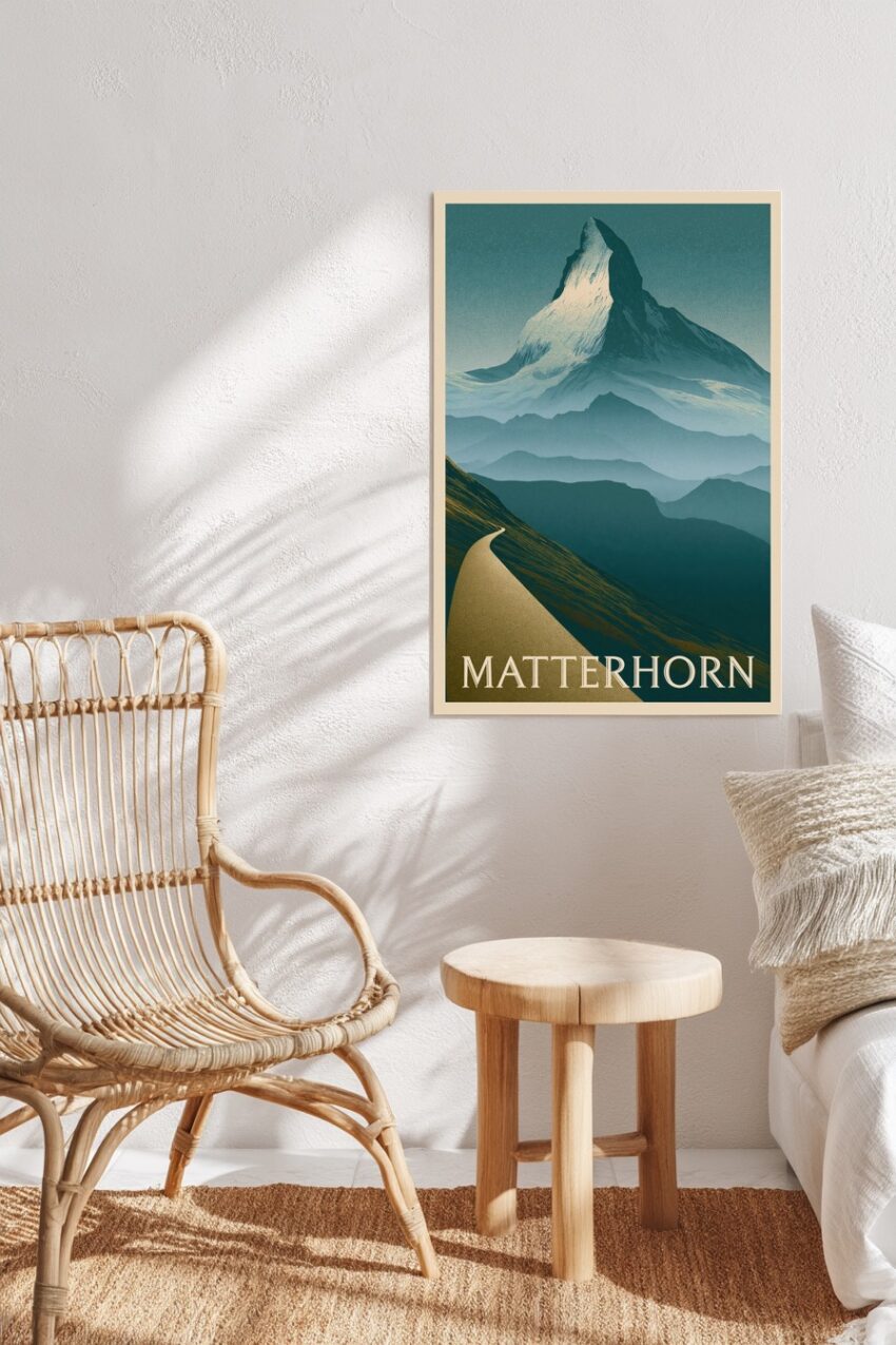 Grafik Poster Matterhorn Bergspitze blau weiß