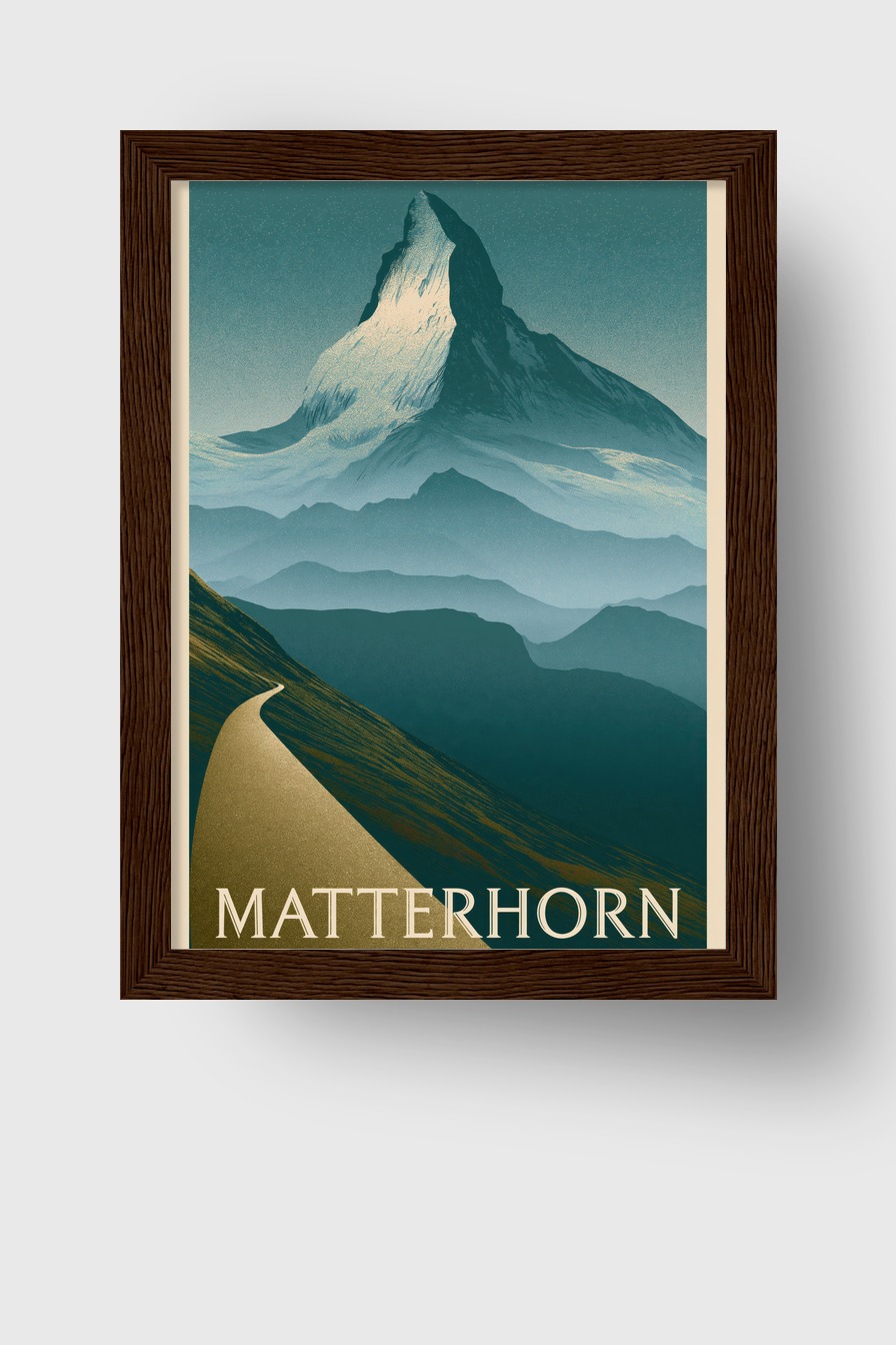 Grafik Poster Matterhorn Bergspitze blau weiß