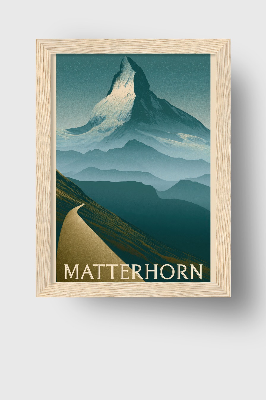 Grafik Poster Matterhorn Bergspitze blau weiß