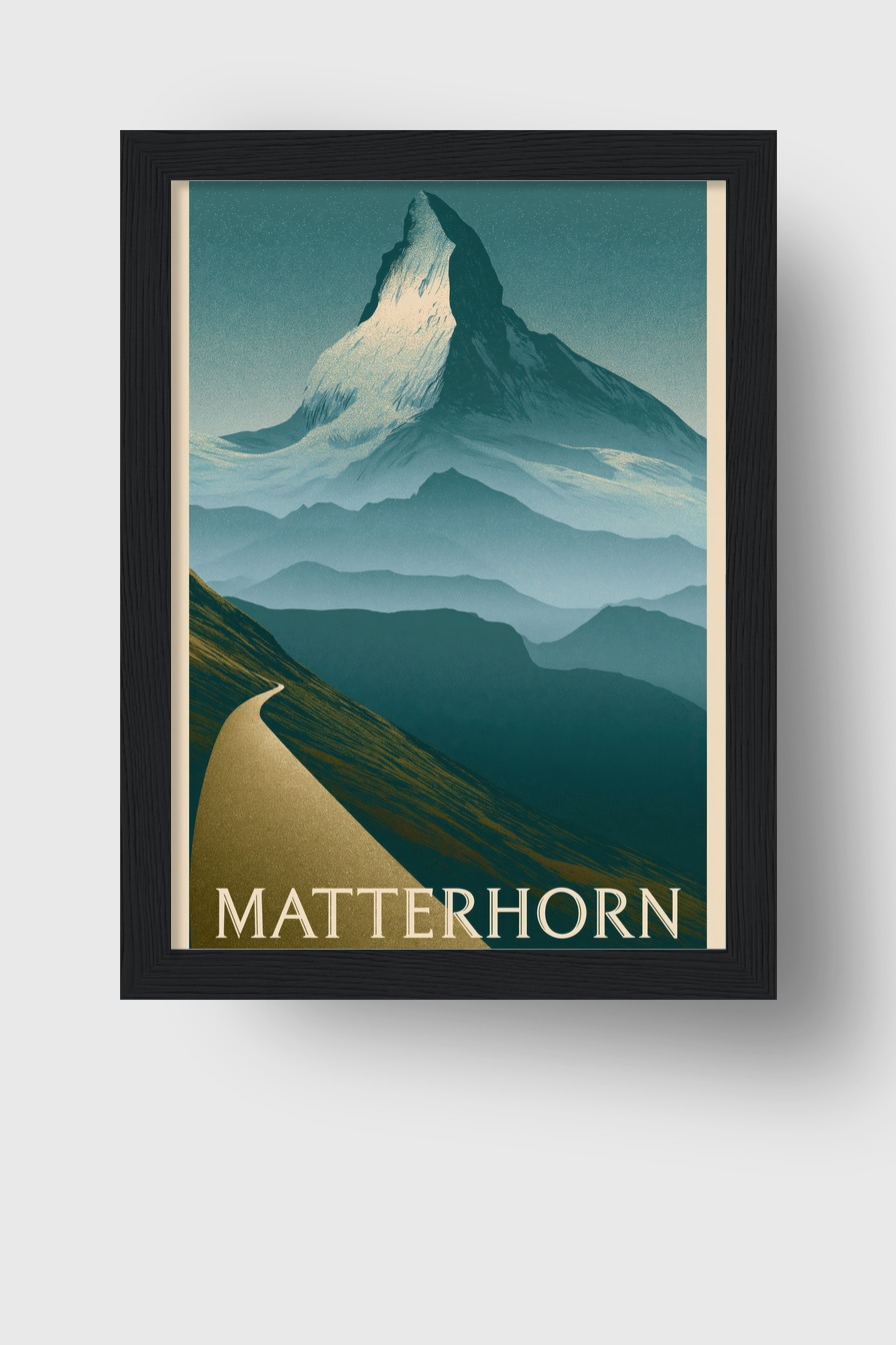 Grafik Poster Matterhorn Bergspitze blau weiß