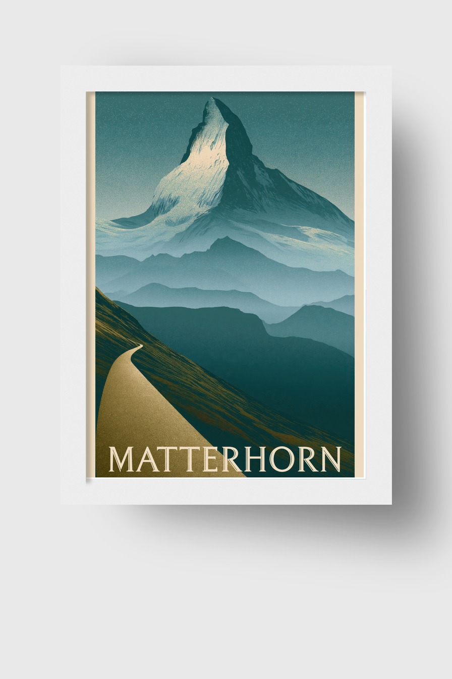 Grafik Poster Matterhorn Bergspitze blau weiß